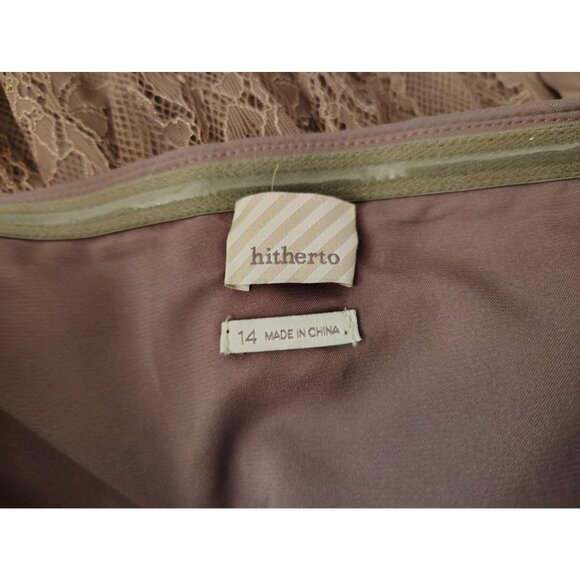 Hitherto Size 14 Taupe Sleeveless Dress, Sheer Lace Top, Lace Overlay Elegant - Picture 5 of 6